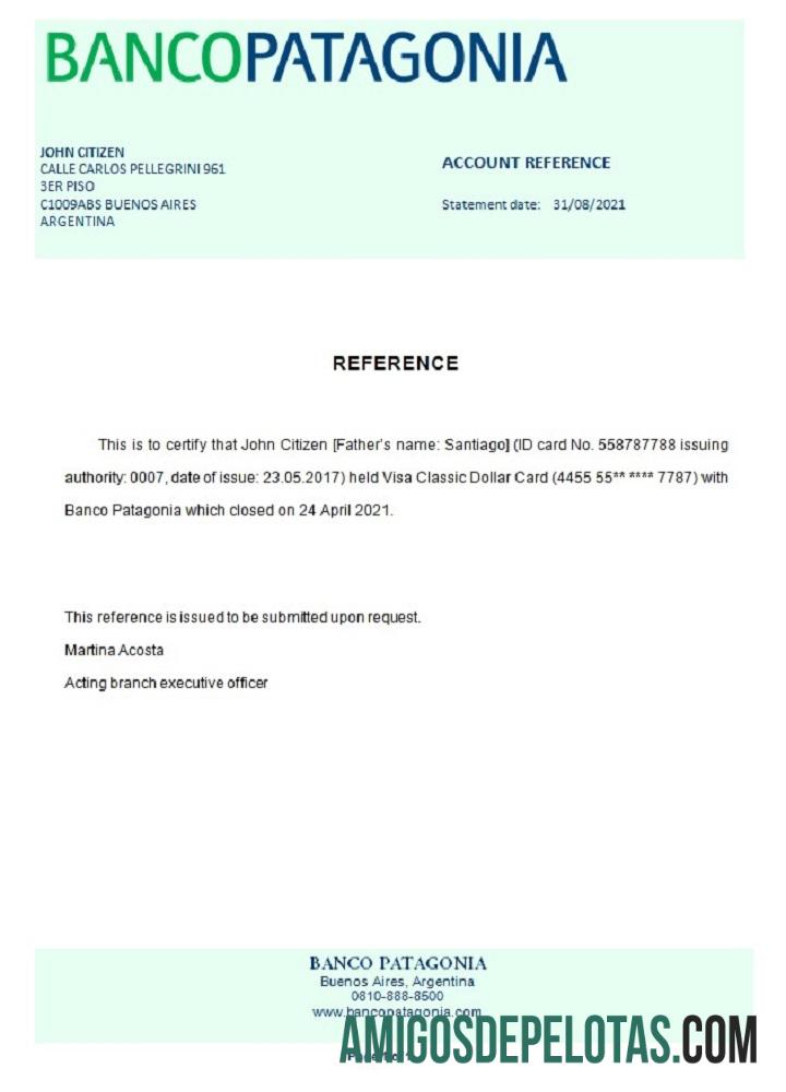 Referência de fechamento do Bancopatagonia Argentina exemplo real